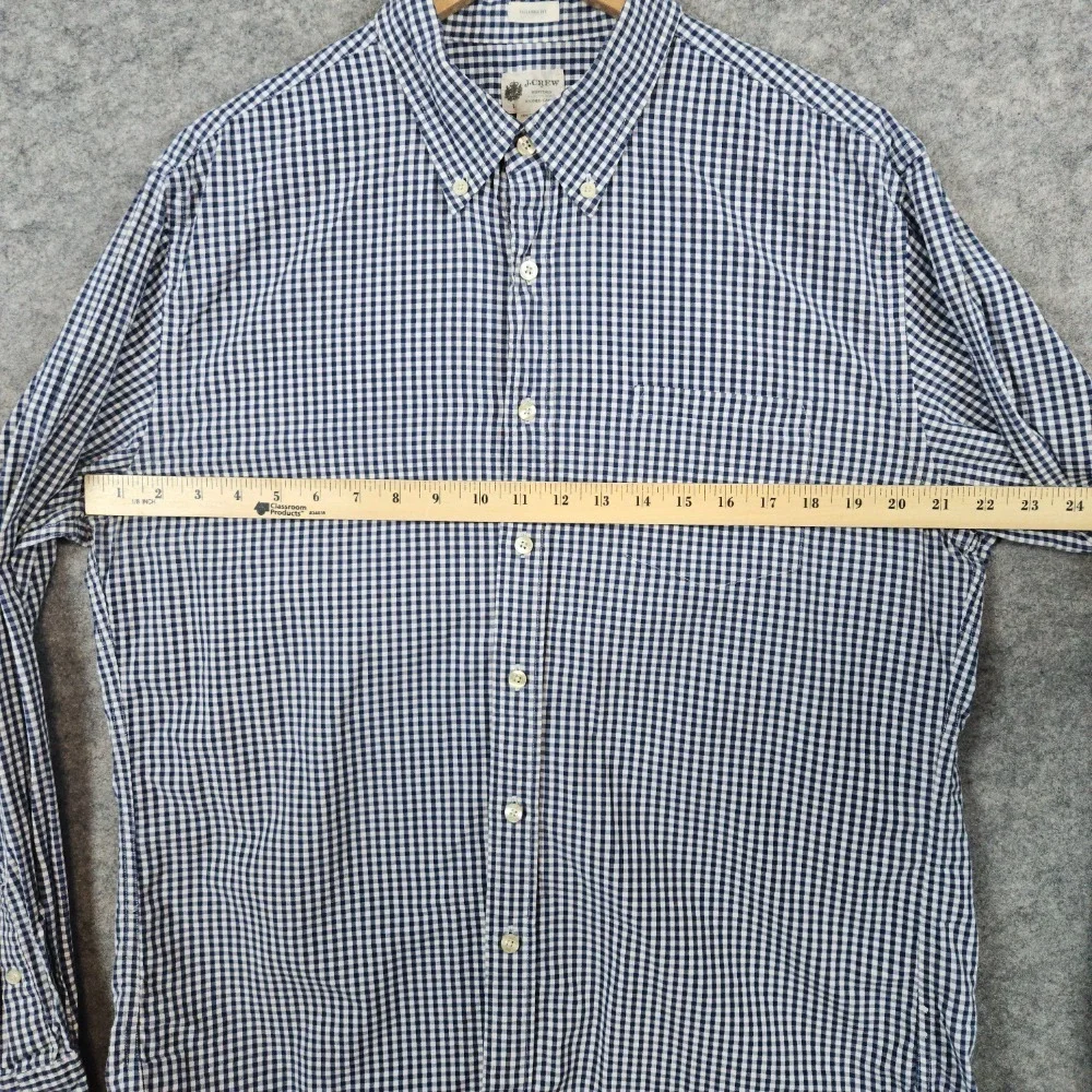 J Crew Shirtings Men's Blue & White Checks Size L 100% Cotton Washed Casual HOLE